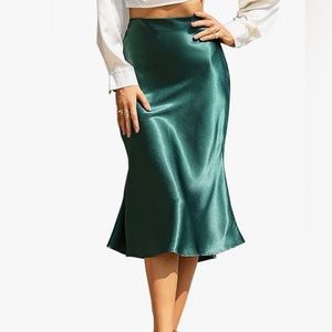 NEW w/ Tags*  High Waist Fishtail Silky Satin Midi Skirt
